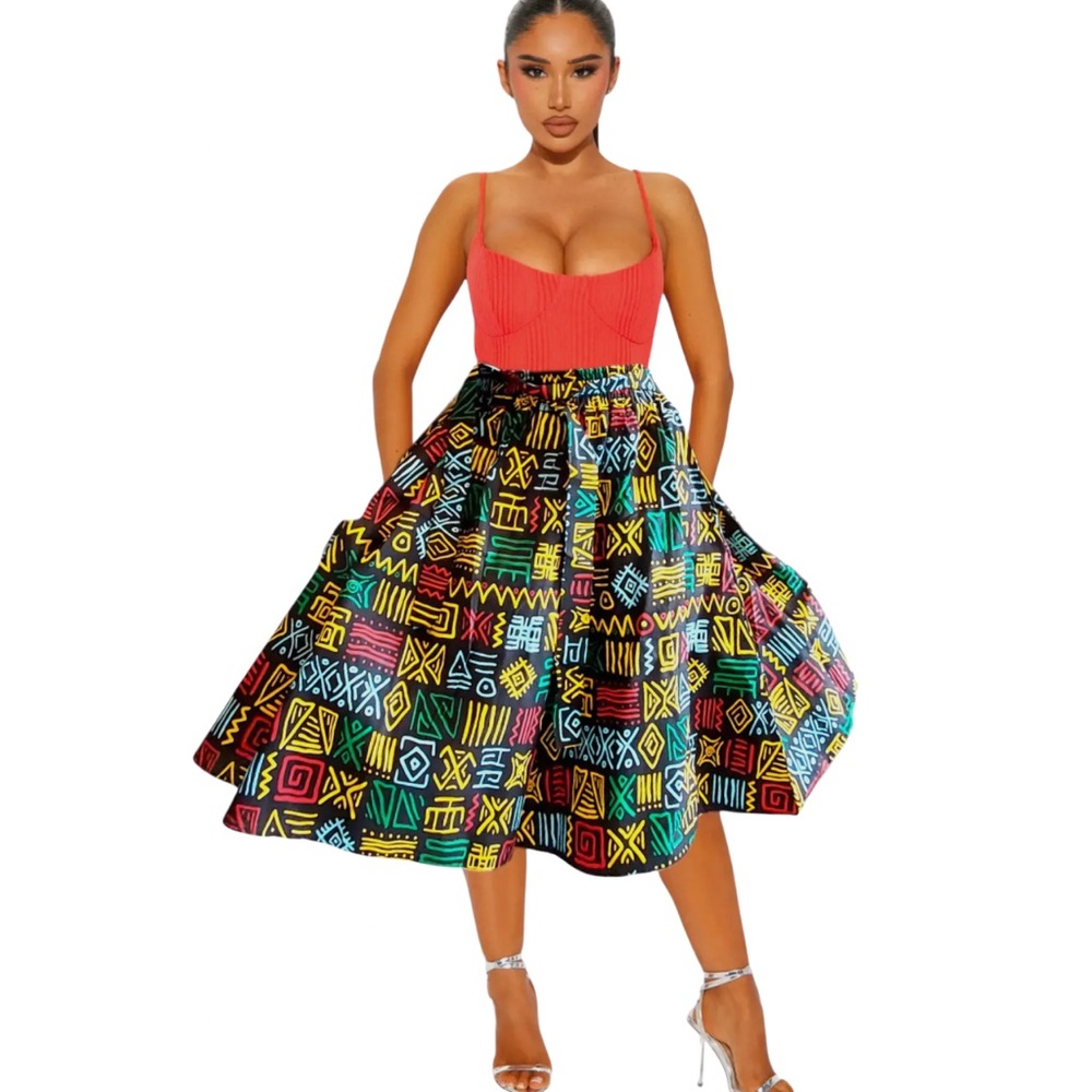 Mid length Flare Tribal Rasta Skirt